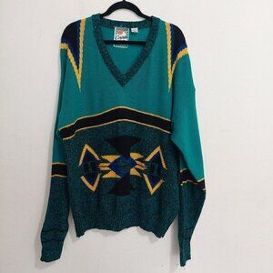 Concrete VTG 90SColorful Textured Chunky Knit Retro Sweater Cosby Green Size 2X